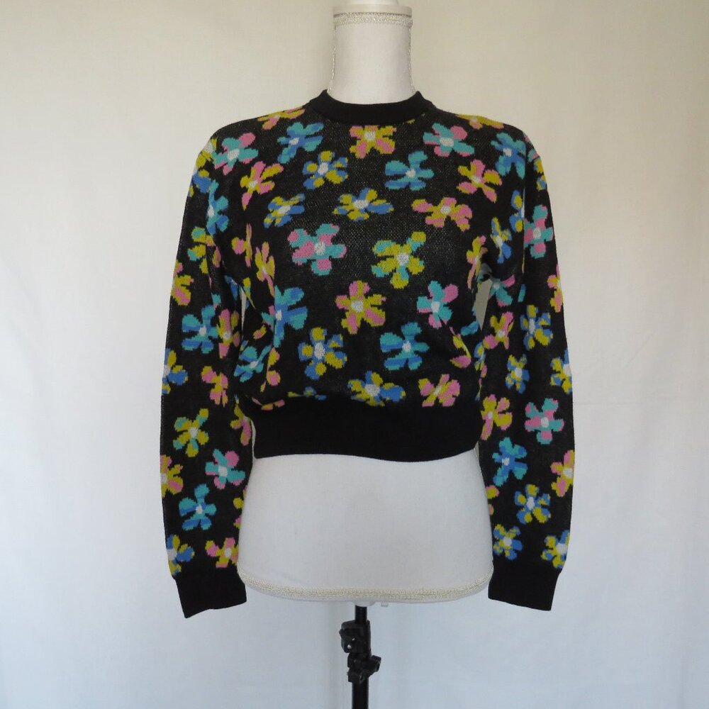 aLAB Floral Black Multicolor Long Sleeves Cropped Women’s Sweater M